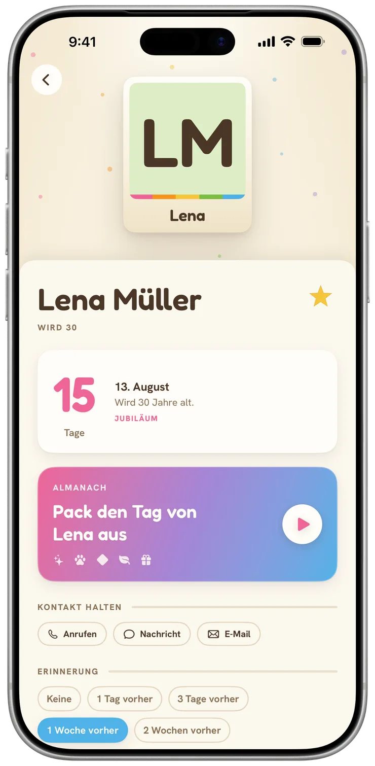 Die Seite einer Person in Cakes mit einem großen Countdown der verbleibenden Tage