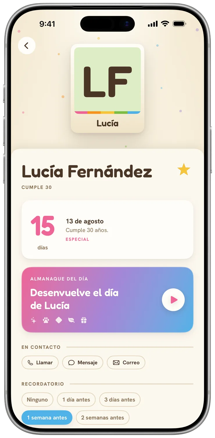 La página de una persona en Cakes con una gran cuenta atrás de los días que faltan