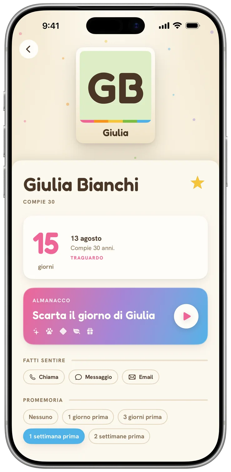 La pagina di una persona in Cakes con un grande conto alla rovescia dei giorni mancanti