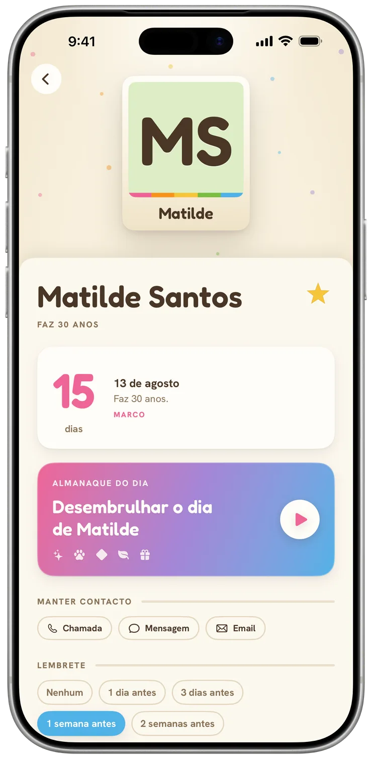 A página de uma pessoa no Cakes com uma grande contagem decrescente dos dias que faltam